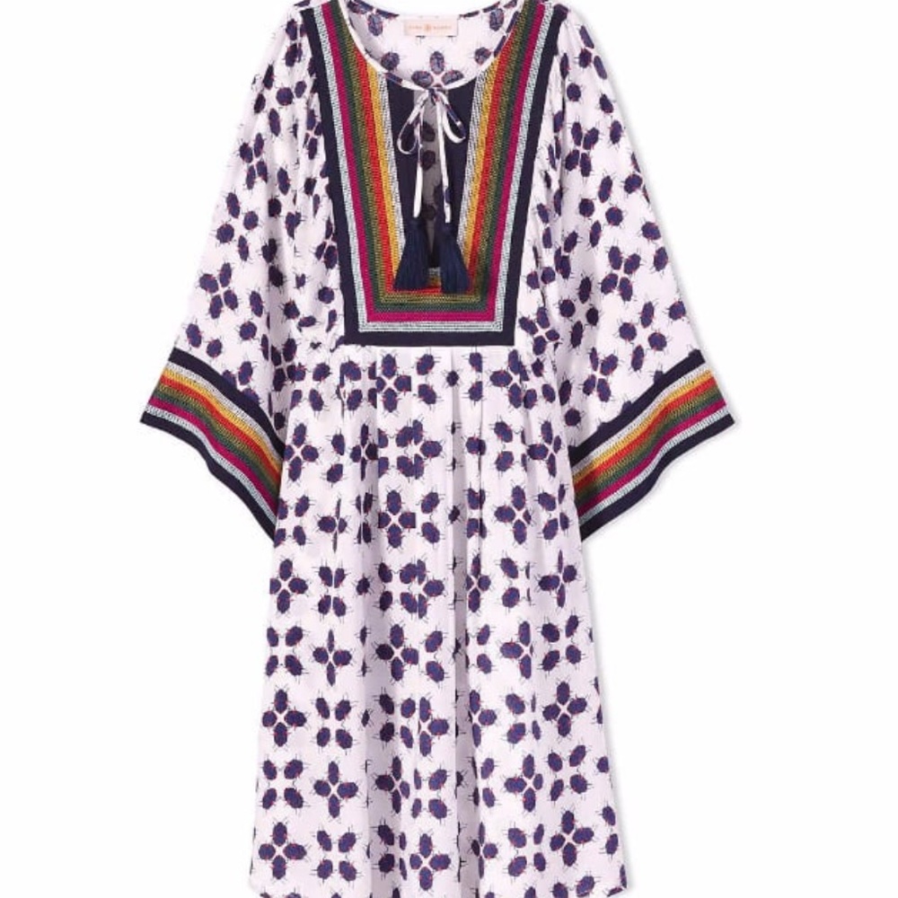 Tory Burch Tunic Caftan Beach to Street Print Coverup Dress Feliz M - Picture 2 of 7